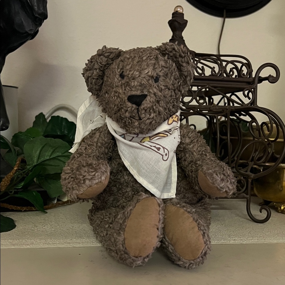 Organic Cotton Handmade Brown Teddy Bear with Bandana by R.M.D.